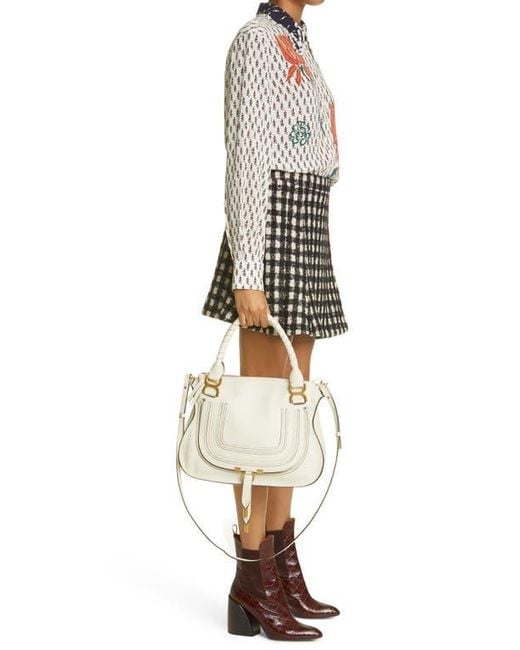 Chloé White Medium Marcie Calfskin Leather Satchel