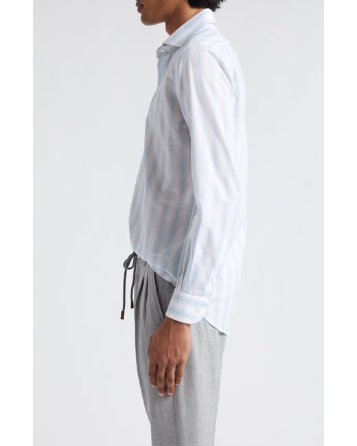 Eleventy White Stripe Cotton & Linen Button-up Shirt for men