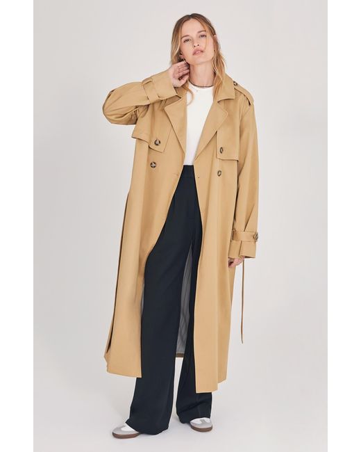 FAVORITE DAUGHTER Natural The Charles Stretch Cotton Trench Coat