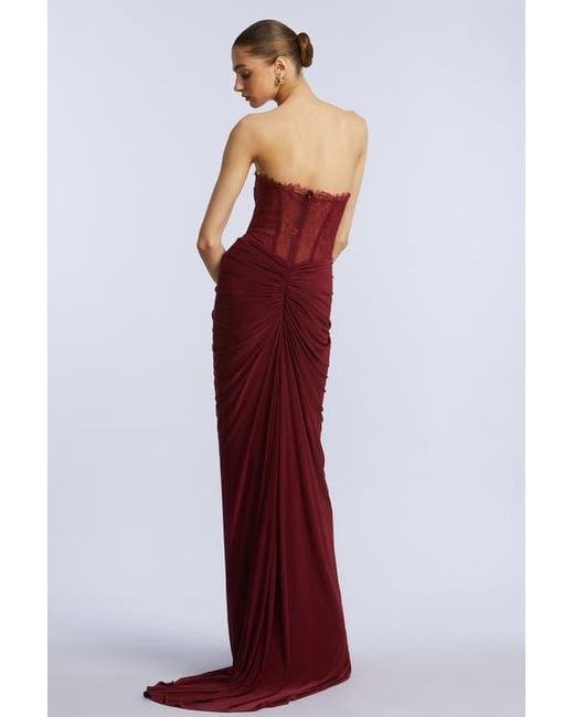 BCBGMAXAZRIA Red Lace & Jersey Gown