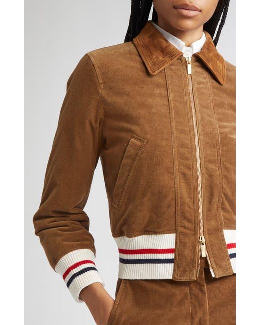 Thom Browne Brown Corduroy Crop Down Bomber Jacket