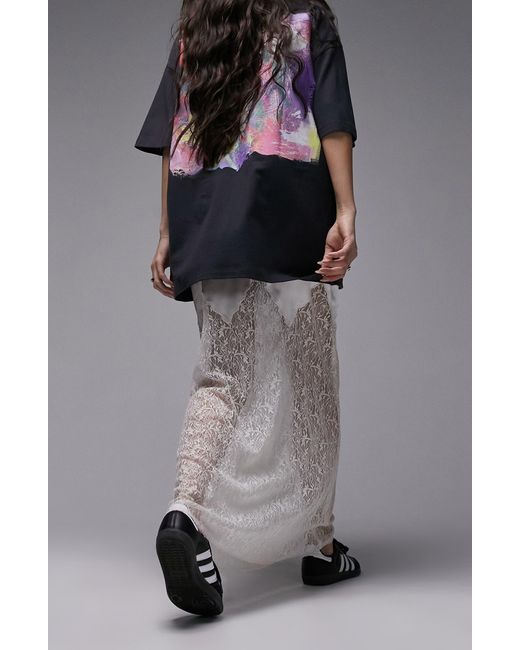 TOPSHOP Black Satin & Lace Maxi Skirt