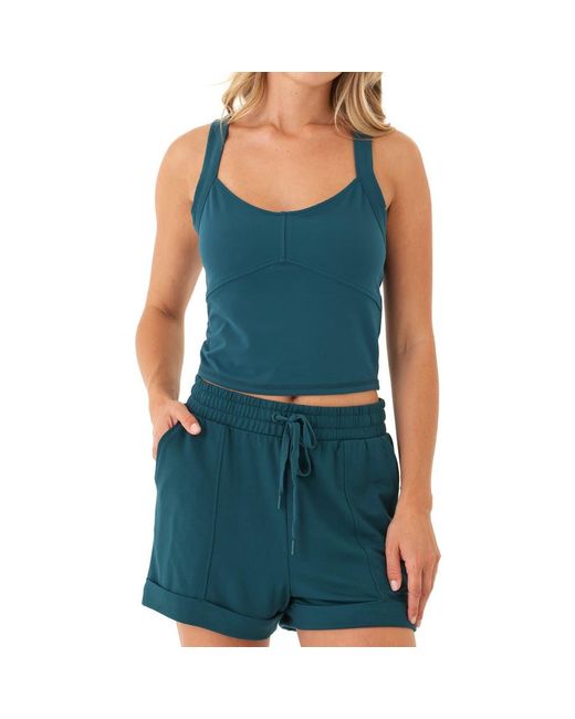Threads For Thought Blue Evelynne Peach Perf Crop Tank Top