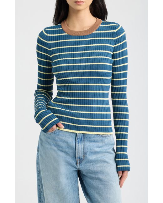 Solid & Striped Blue The Dora Long Sleeve Ribbed Top
