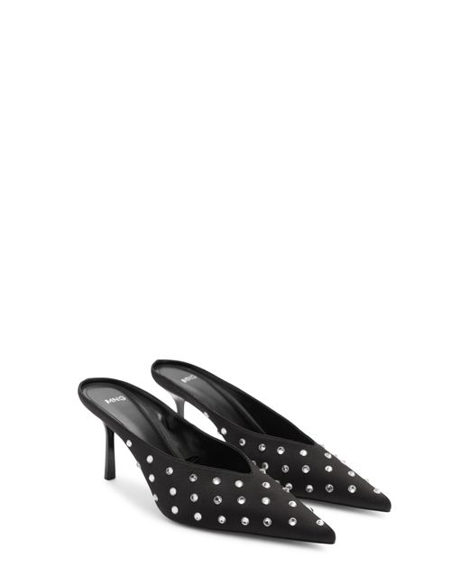 Mango Black Crystal Pointed Toe Mule