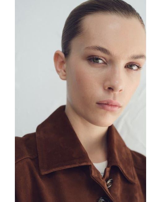 Mango Brown Suede Button Front Crop Jacket