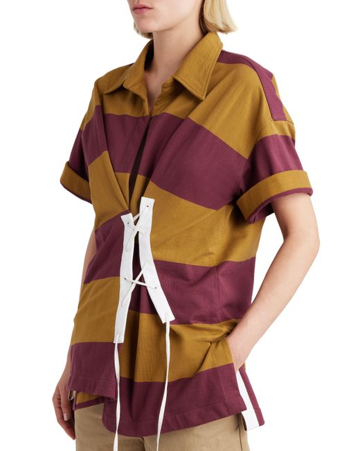 Dries Van Noten Multicolor Stripe Asymmetric Cotton French Terry Rugby Shirt