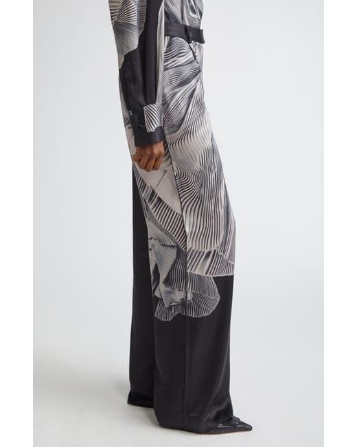 Jason Wu Black Dancing Pleat Print Satin Straight Leg Pants