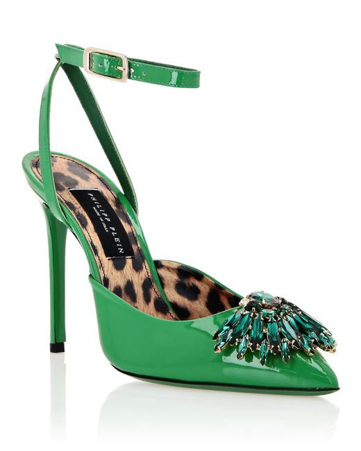 Philipp Plein Green Broche Slingback