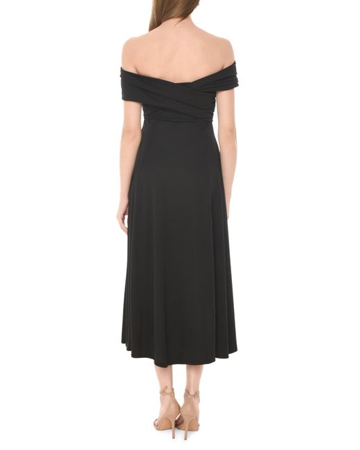 Wayf Black Lucy Crossover Off The Shoulder Midi Dress