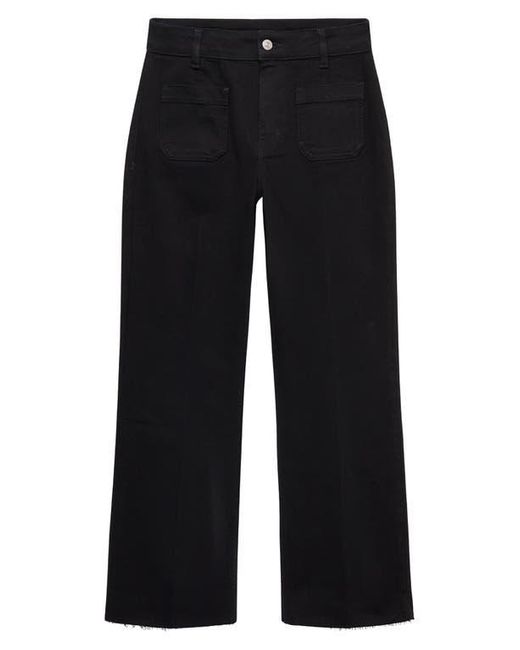 Mango Black Alex Raw Hem Patch Pocket Crop Flare Jeans