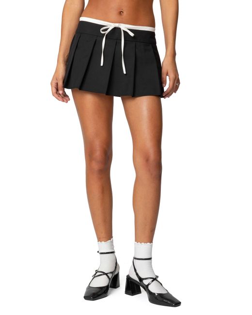 Edikted Black Contrast Drawstring Pleated Miniskirt