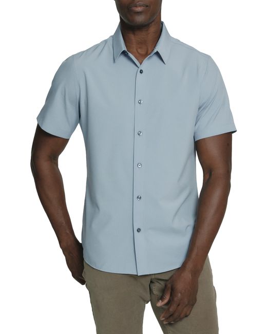 7 Diamonds Blue Siena Solid Short Sleeve Performance Button-up Shirt for men
