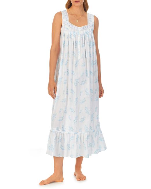 Eileen West Multicolor Floral Lace Trim Sleeveless Cotton Ballet Nightgown