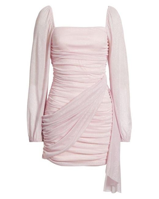 Jump Apparel Pink Metallic Drape Front Long Sleeve Minidress
