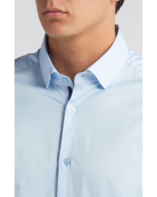 Stone Rose Solid Blue Drytouch Performance Sateen Button-up Shirt for men