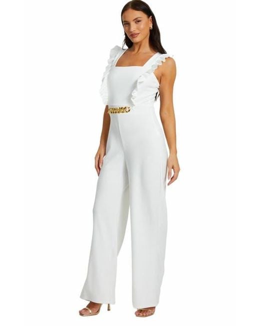 Quiz White Scuba Crepe Chain Front Frill Jumpsuit