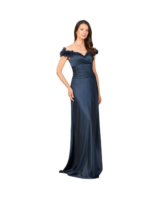 LARA New York Blue Off Shoulder Satin Gown