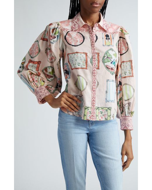 Alice + Olivia Blue Alice + Olivia Tiffie Stace Face Balloon Sleeve Button-up Shirt