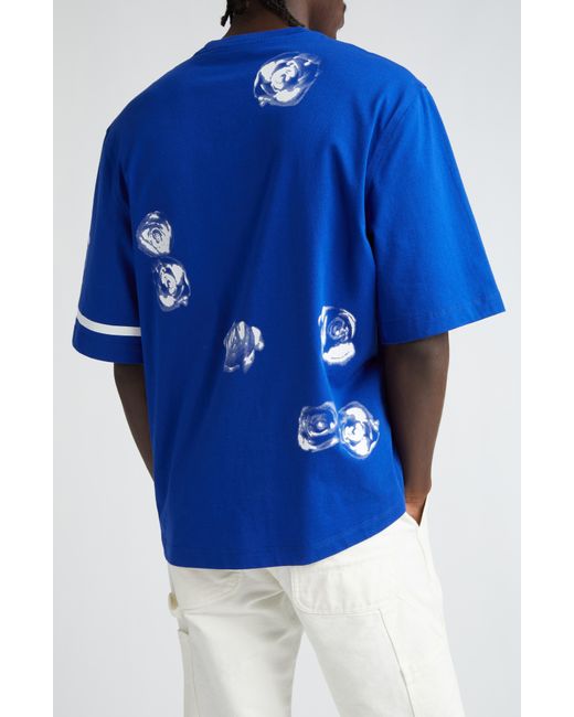 Burberry Blue Rose Print Stretch Cotton T-shirt for men