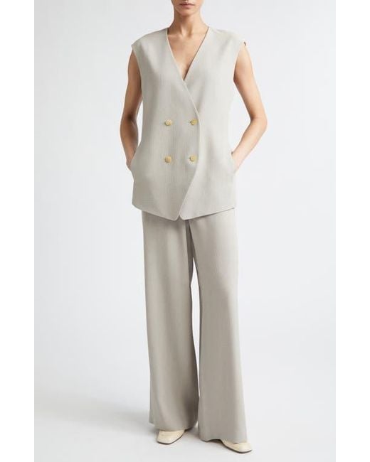 Lafayette 148 New York Women's Natural Grid Plaid Crepe Double Breasted Vest