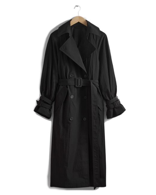 & Other Stories Black & Belted Double Breasted Trench Coat
