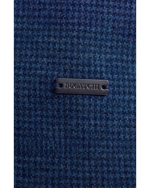 Bugatchi Blue Houndstooth Patern Quarter Zip Top for men