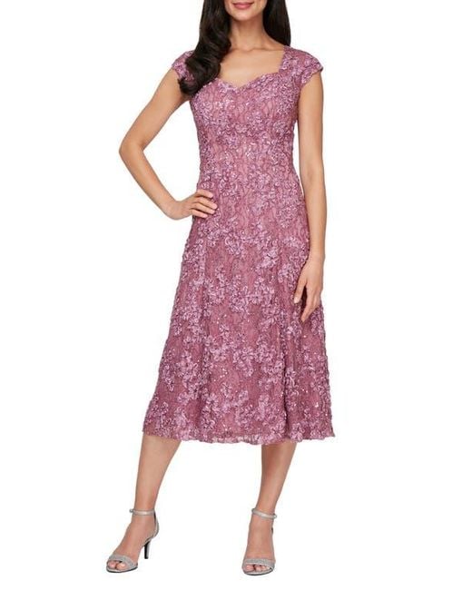 Alex Evenings Women's Pink Embellished Floral Soutache Lace Cocktail Dress
