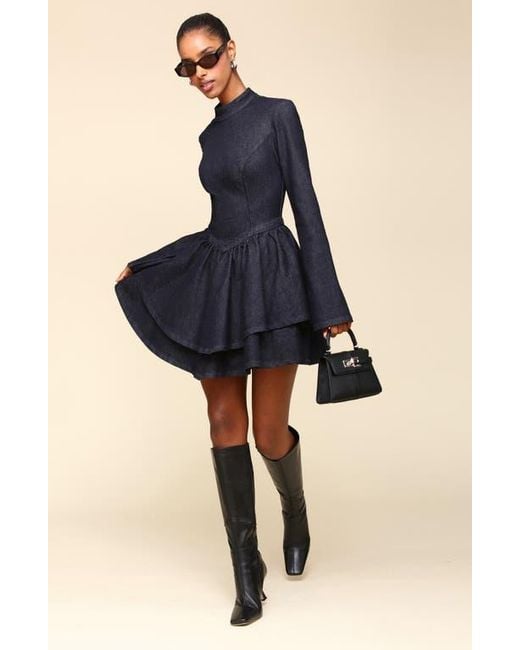 Avec Les Filles Blue Long Sleeve Denim Minidress
