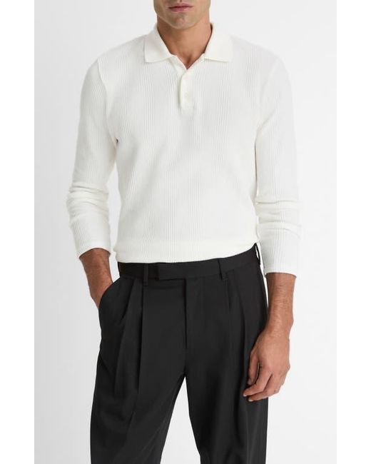 Vince White Variegated Texture Long Sleeve Polo for men