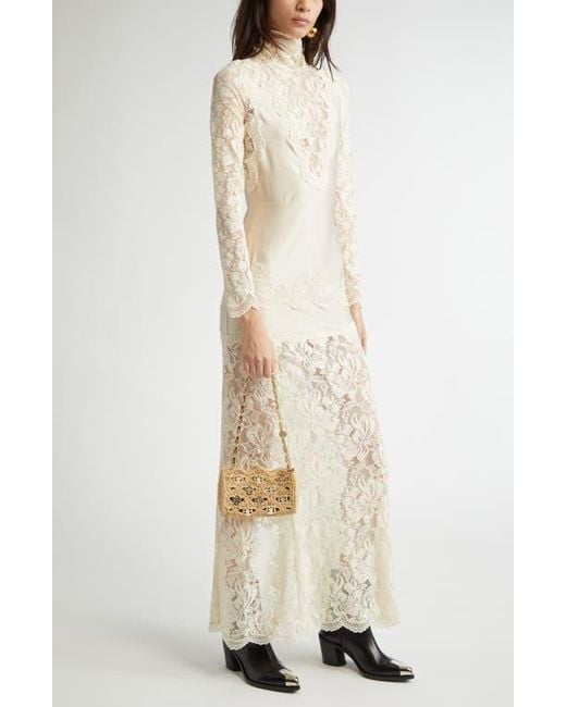 Rabanne Long Sleeve Lace & Jersey Dress in Natural | Lyst