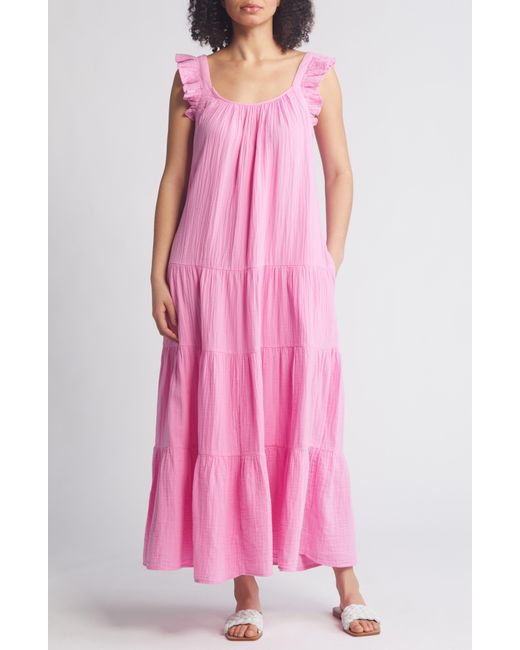 Caslon Pink Caslon(r) Ruffle Tiered Cotton Maxi Dress