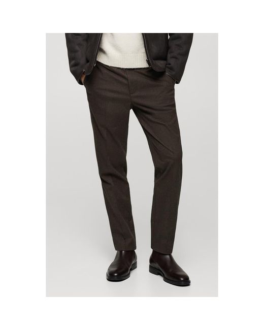 Mango Black Regular Fit Flat Front Textured Stretch Cotton Pants for men