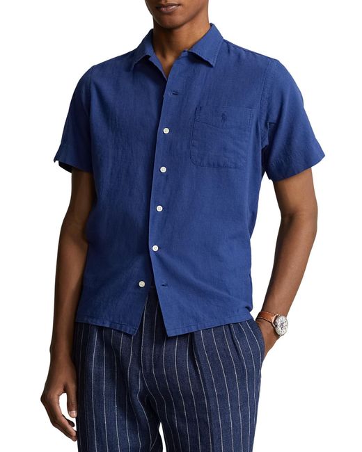 Polo Ralph Lauren Blue Linen & Cotton Camp Shirt for men