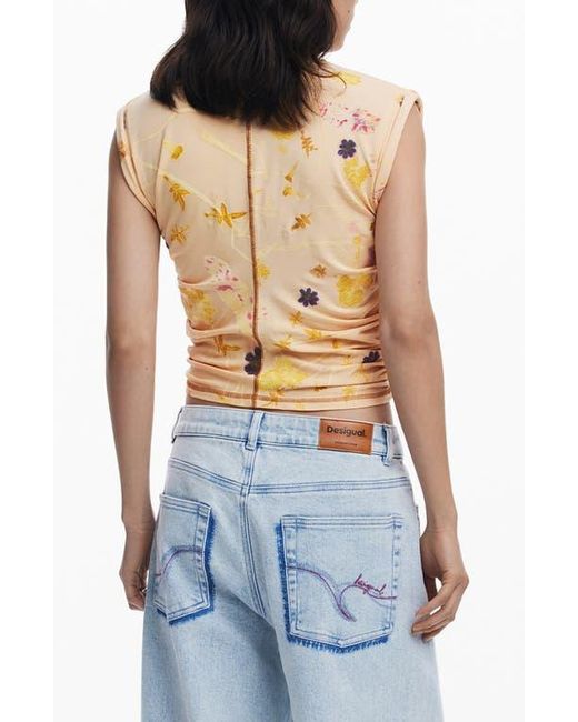 Desigual Blue Floral Exposed Seam Top