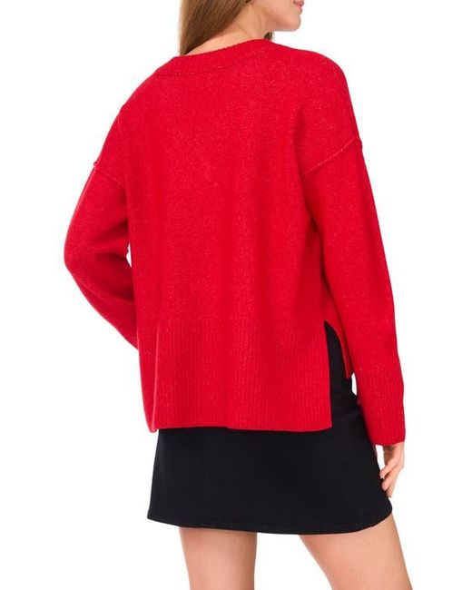 Vince Camuto Red High-Low V-Neck Sweater