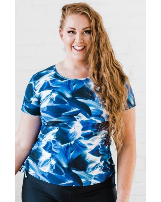Calypsa Blue Plus Size Short Sleeve Adele Swim Top
