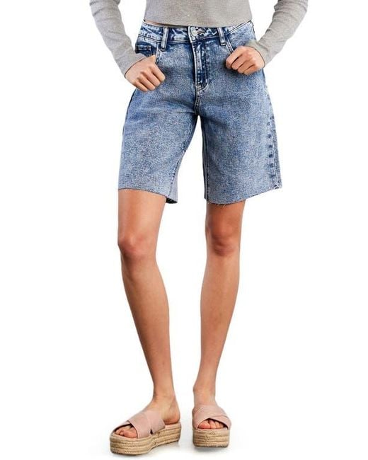 HINT OF BLU Blue Cool Summer Raw Hem Long Denim Shorts