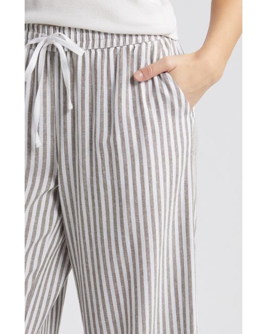 Caslon White Caslon(r) Stripe Drawstring Wide Leg Linen Blend Pants