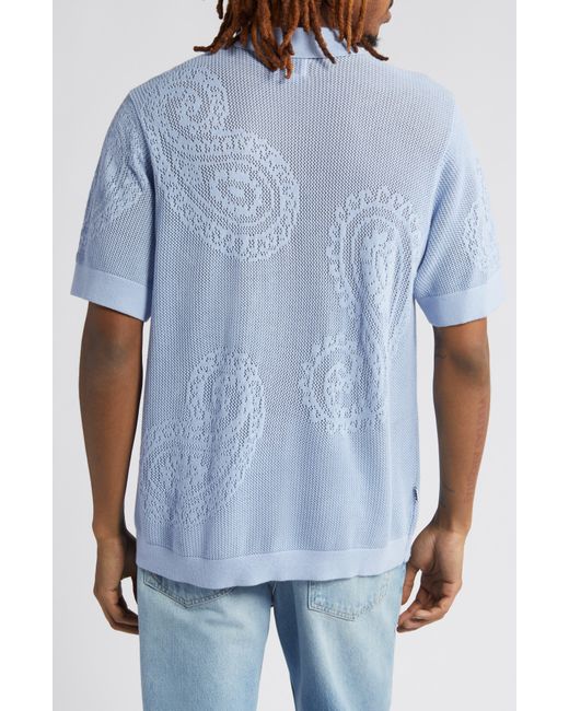 Obey Blue Teardrop Open Knit Short Sleeve Button-up Shirt for men