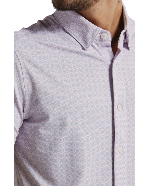 7 Diamonds White Cassian Geometric Print Short Sleeve Performance Button-up Shirt for men