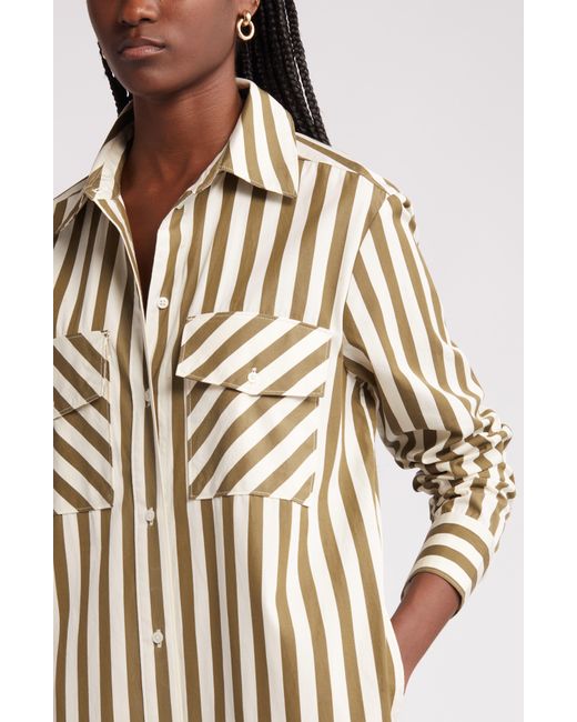 Nordstrom Natural Stripe Two Pocket Long Sleeve Shirtdress