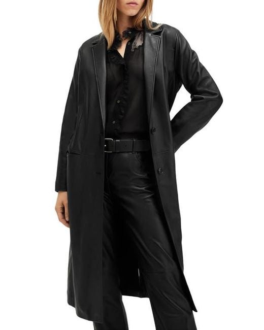 AllSaints Black Aire Leather Coat
