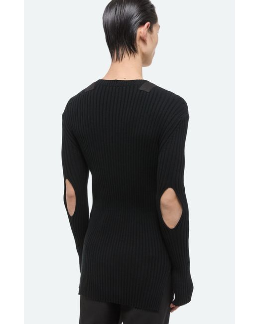 Helmut Lang Black Cutout Sleeve Organic Cotton Rib Sweater for men