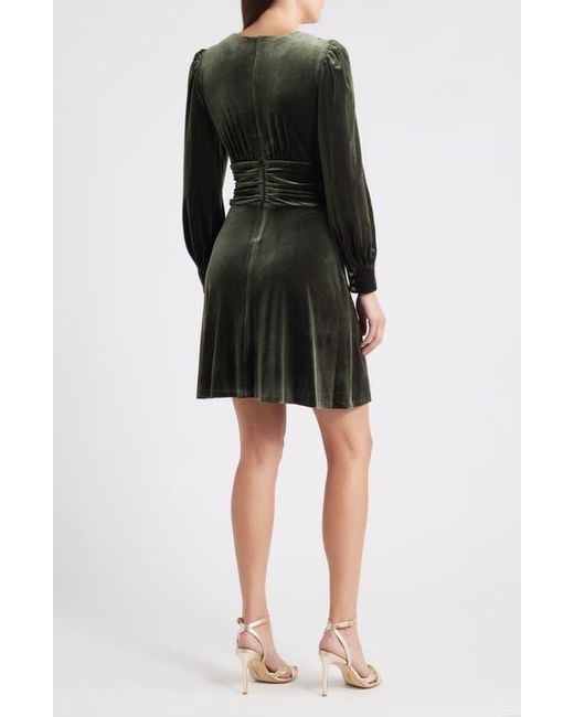 Vince Camuto Twist Front Long Sleeve Velvet Fit & Flare Dress in Black |  Lyst