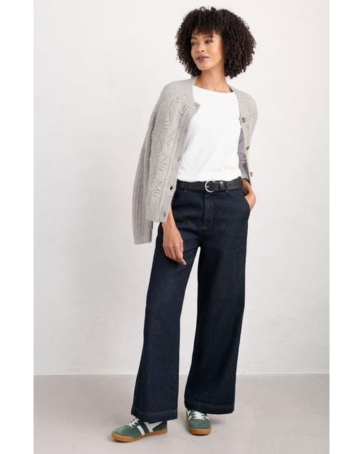 Seasalt Cornwall White Easel Long Sleeve Stretch Organic Cotton Top