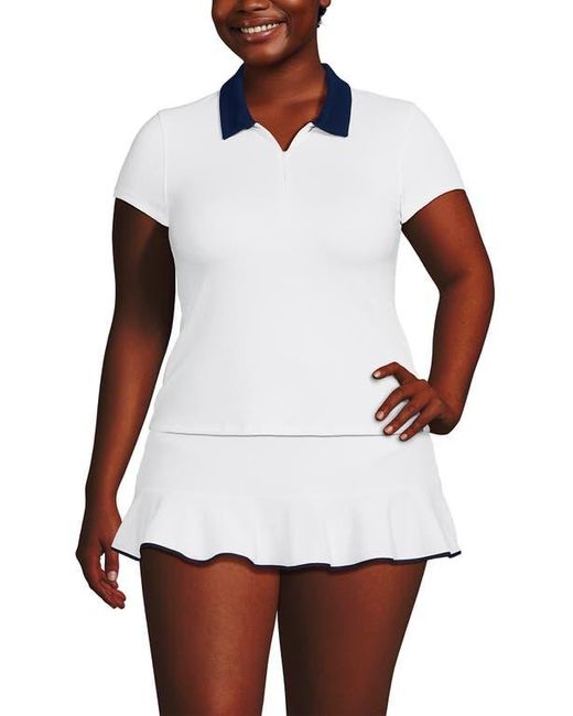 Lands' End White Plus Size Short Sleeve Pique Johnny Collar Upf 50 Rash Guard