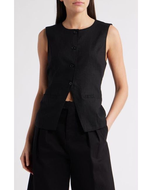 Steve Madden Black Wesley Linen Blend Button-Up Vest