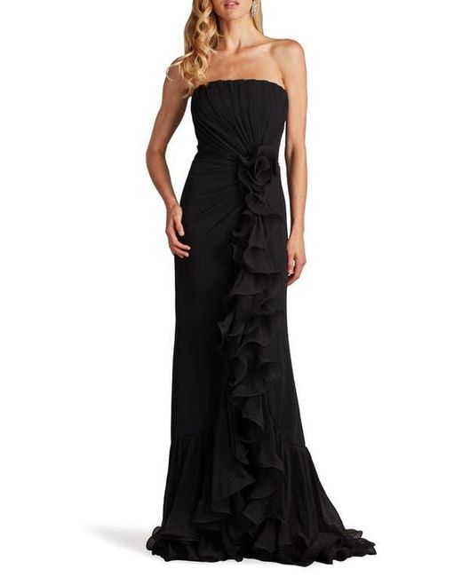 Tadashi Shoji Black Ruffle Detail Strapless Gown