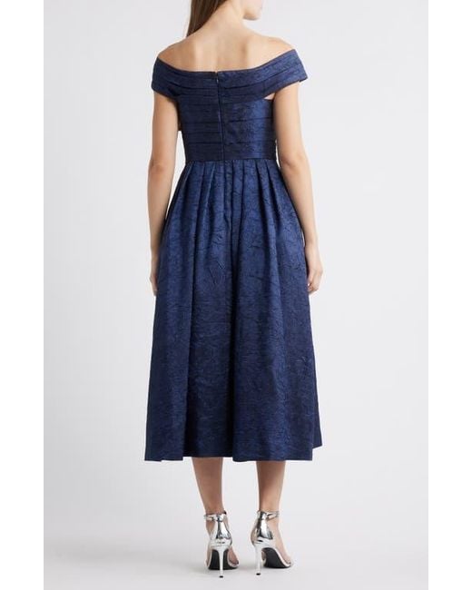 Tahari Crushed Taffeta Off The Shoulder Cocktail Dress in Blue | Lyst